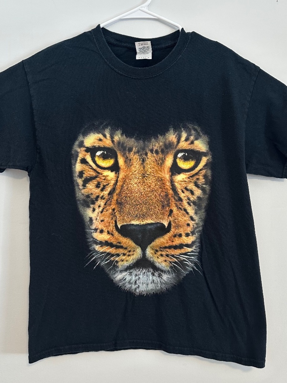 Leopard Animal Graphic Print T-Shirt Large Black Y2K Short Sleeve
